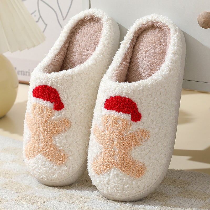 Pantoufles de Noël mignonnes en coton avec dessin animé du Père Noël pour femmes et hommes, chaussures d'hiver chaudes en fourrure