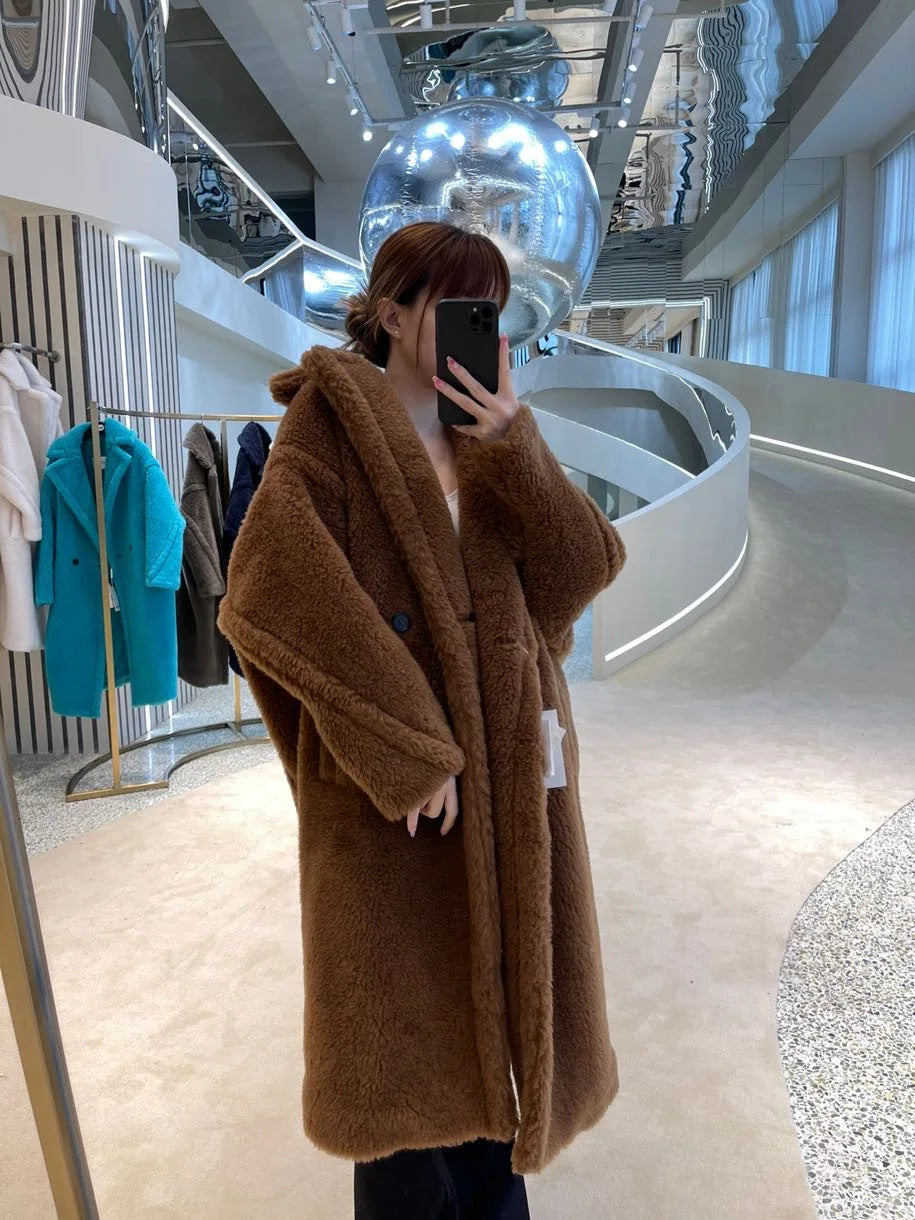 Teddy Bear Coat Women Winter Alpaca Loose Warm Coat Camel Wool Coat Female Classic Casual Lapel Milk White Oversized Loose Coat