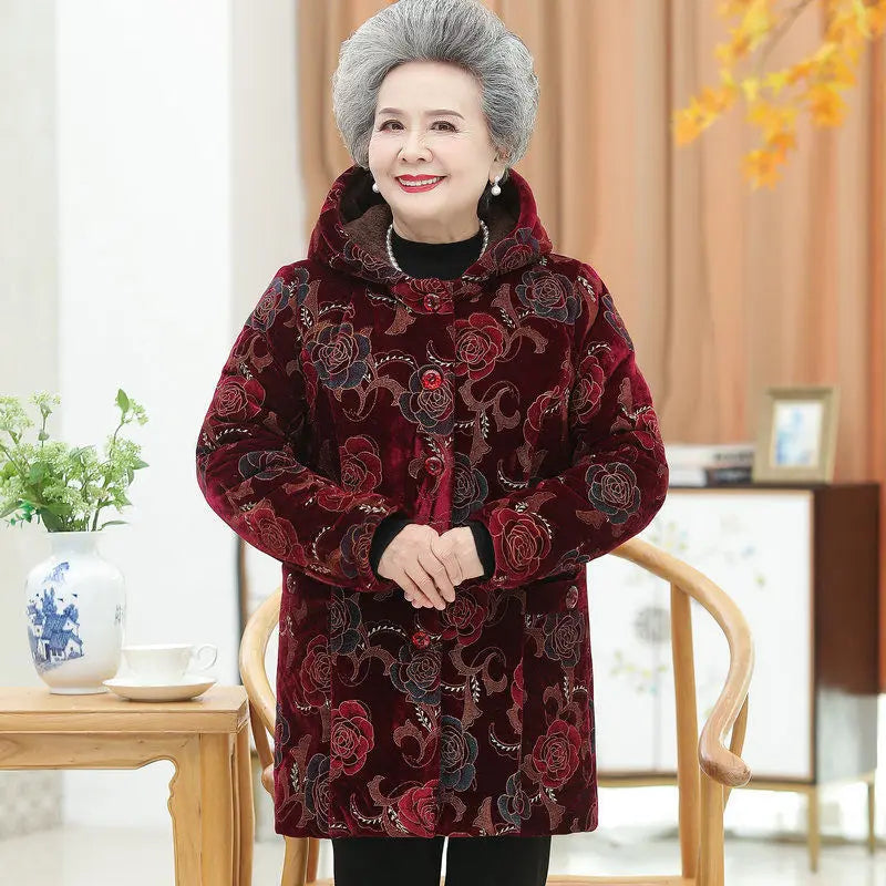 Grandma Wear Cotton-Padded Coat Middle-Aged Elderly Mother Winter Clothes Women Parkas Plus Velvet Thick Quilted Jacket XL-5XL