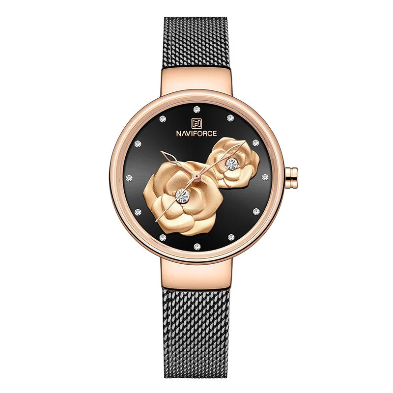 Women Watch NAVIFORCE Top Luxury Brand Steel Mesh Waterproof Ladies Watches Flower Quartz Female Wristwatch Charming Girl Clock