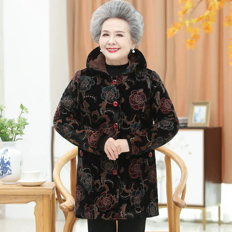 Grandma Wear Cotton-Padded Coat Middle-Aged Elderly Mother Winter Clothes Women Parkas Plus Velvet Thick Quilted Jacket XL-5XL