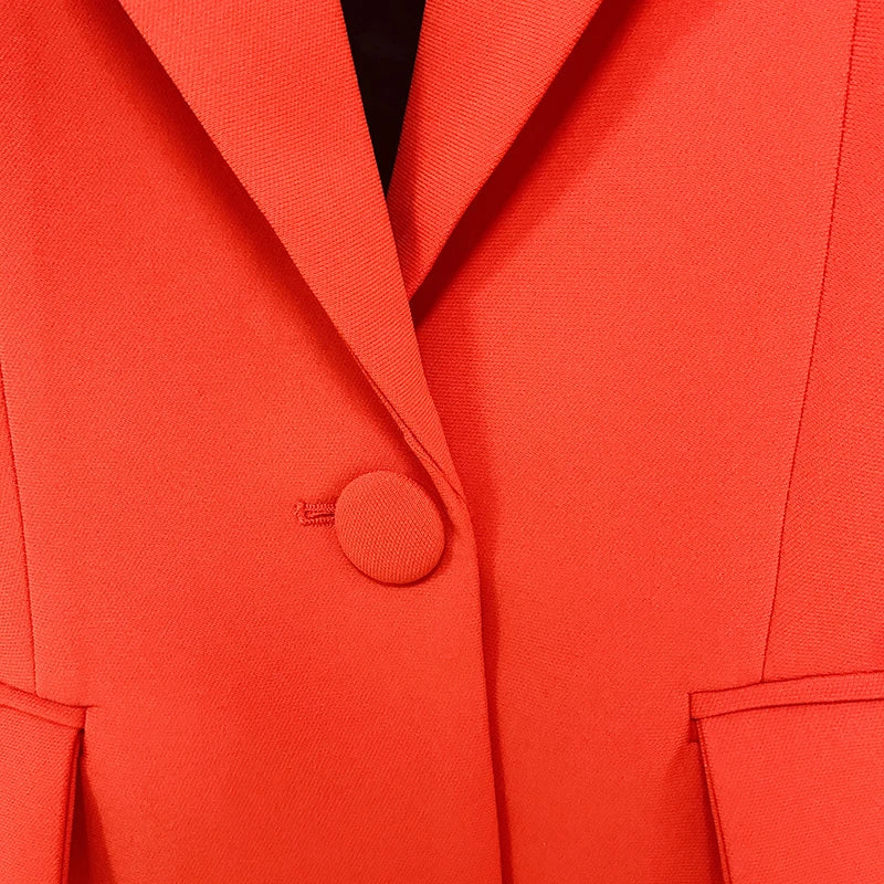 Ensemble de costume blazer de créateur de haute qualité pour femme, blazer rouge à bouton unique, pantalon évasé