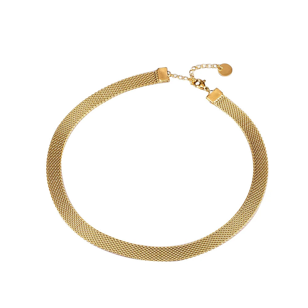 E.B.belle 3 Layers Gold Plating Stainless Steel Anti-allergy&Eco-friendly Wide Braided Mesh Chain Choker Necklaces For Women