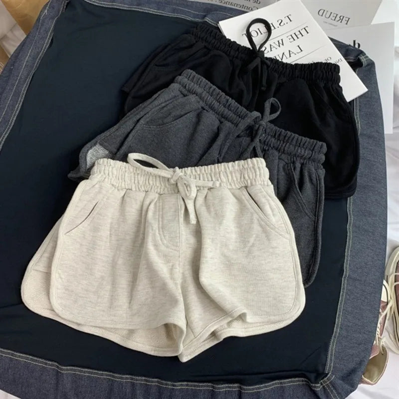 Summer Loose Shorts Women Fashion Casual Fitness Shorts Ladies Grey Black Solid High Waist Shorts Elastic Waist 2024