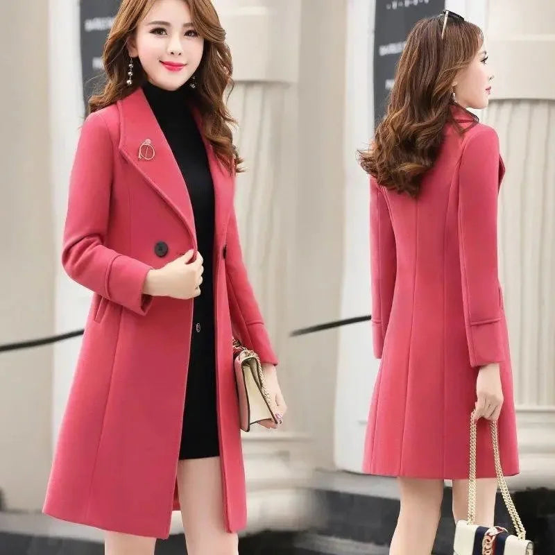 Fashion 2023 Spring Autumn Women New Korean Anti-pilling Suit Collar Mid-length Woolen Coat Female Slim Loose Jacket Trend A680