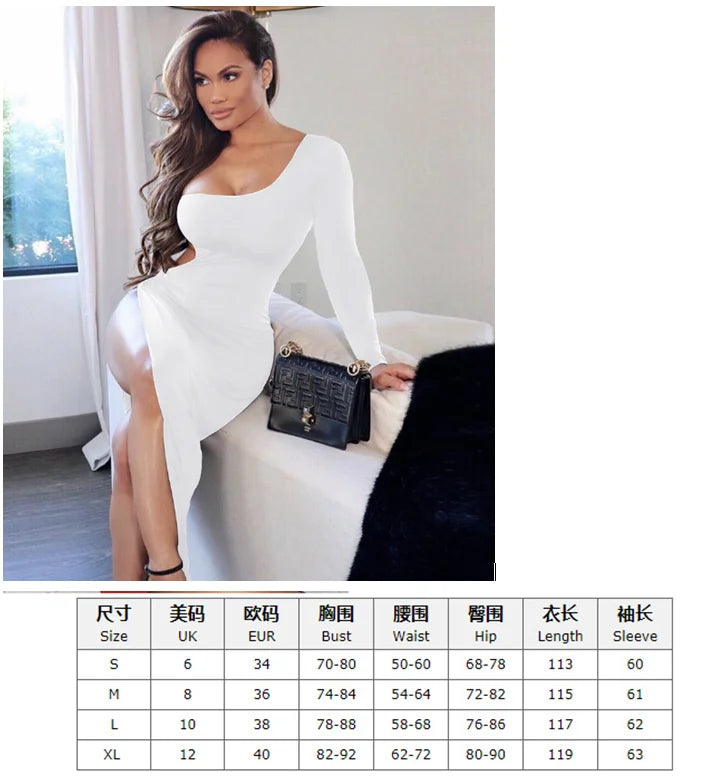 Sexy Hollow Slit Dresses Women Dinner Party Costume One Shoulder Hollow Out Backless High Slit Long Skit for Ladies Party