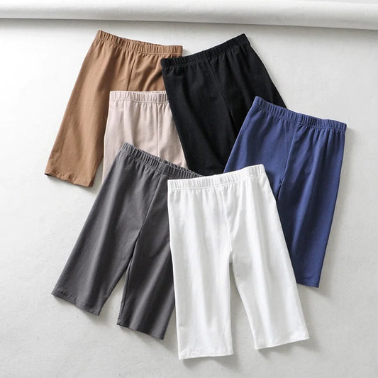 sexy women cotton high waist elastic pure color slim Knee-Length bike shorts female