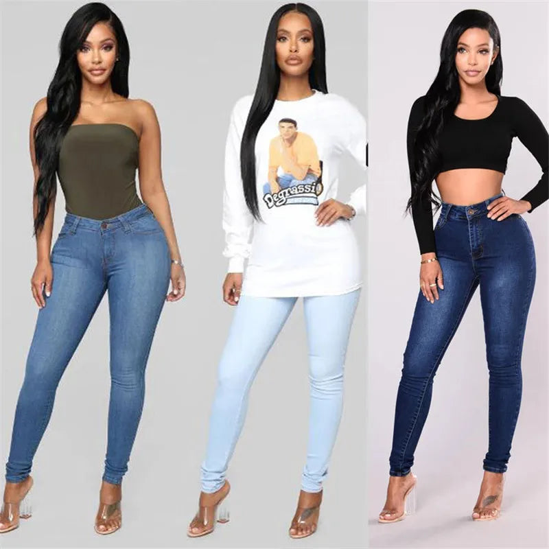 Low price promotion women high waist jeans casual skinny slim jeans high stretch denim pencil pants plus size S-3XL New