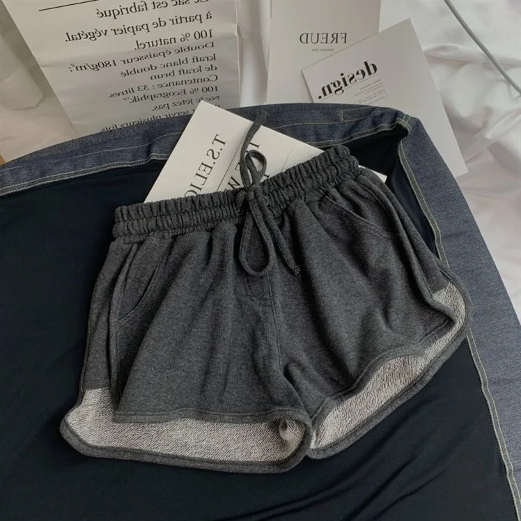 Summer Loose Shorts Women Fashion Casual Fitness Shorts Ladies Grey Black Solid High Waist Shorts Elastic Waist 2024