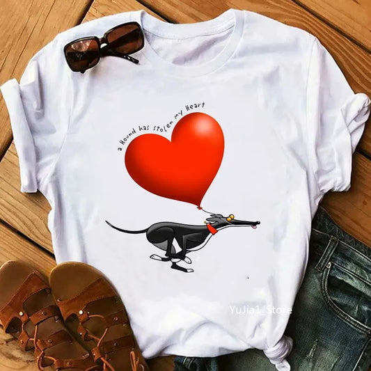 Funny T Shirts Women White Black Greyhound Animal Printed T-Shirt Femme Dog Lovers White Tshirt Female Tumblr Tops Tee