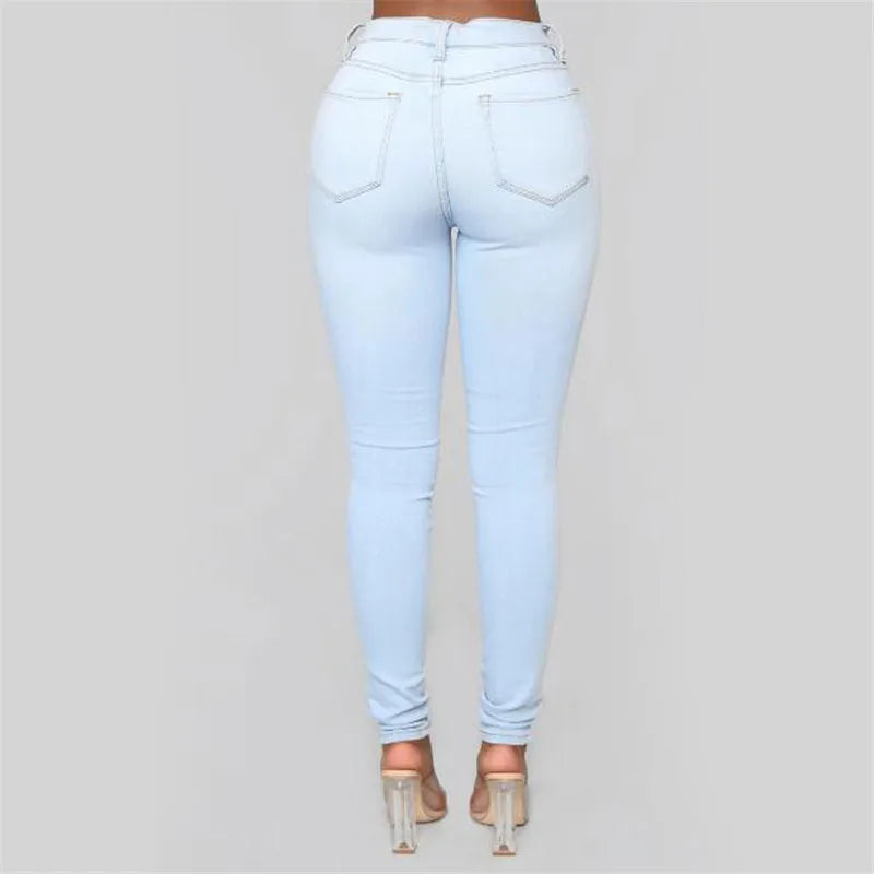 Low price promotion women high waist jeans casual skinny slim jeans high stretch denim pencil pants plus size S-3XL New