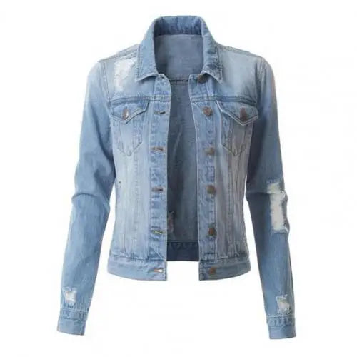 Denim Jackets Vintage Ripped Denim Jackets Streetwear Harajuku Jean Coats Women's Single Breasted Slim Jacket Outerwear