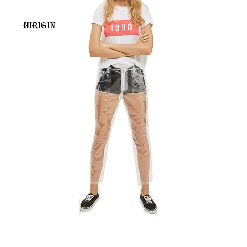 HIRIGIN Rare Hot Sale Transparent Jeans Waterproof PVC Plastic Jeans Trousers