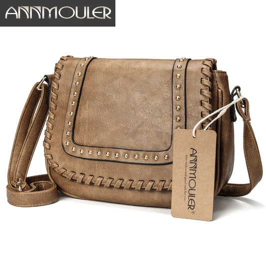 Annmouler Mode Femmes Sac À Bandoulière En Cuir PU Sac À Bandoulière Couleur Unie Marque Sac À Main Petit Kaki Sac Messager pour Dames