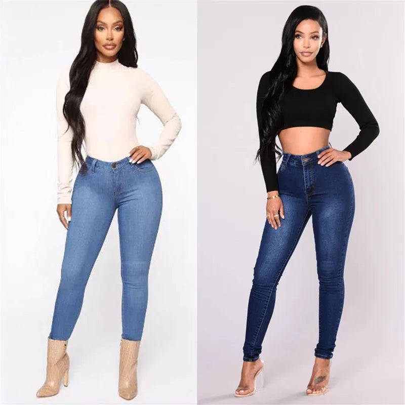 Low price promotion women high waist jeans casual skinny slim jeans high stretch denim pencil pants plus size S-3XL New