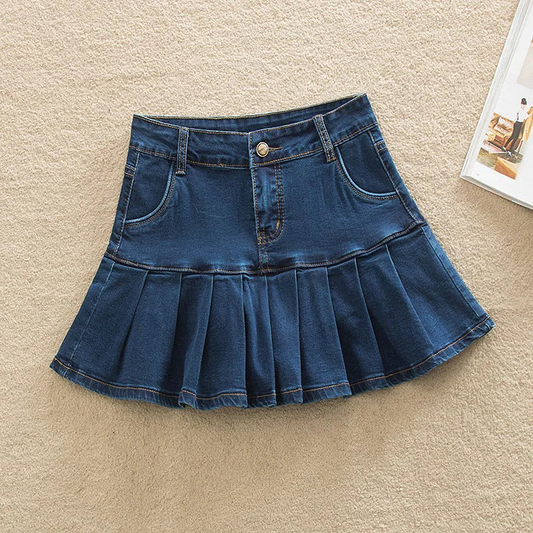 Plus Size Skirts for Women 4xl 5xl 6xl Summer Fashion Patchwork Ruffles High Waist Shorts Skirt Woman Casual Pleated Denim Skirt