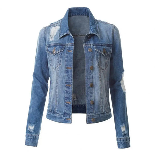 Denim Jackets Vintage Ripped Denim Jackets Streetwear Harajuku Jean Coats Women's Single Breasted Slim Jacket Outerwear