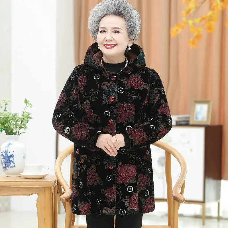 Grandma Wear Cotton-Padded Coat Middle-Aged Elderly Mother Winter Clothes Women Parkas Plus Velvet Thick Quilted Jacket XL-5XL