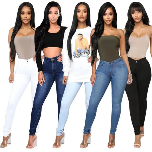 Low price promotion women high waist jeans casual skinny slim jeans high stretch denim pencil pants plus size S-3XL New