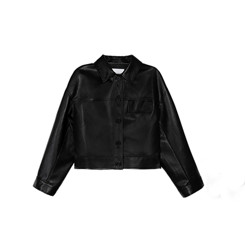 Veste en cuir courte noire pour femme, blazer en cuir de haute rue coréen, veste de moto vintage streetwear pour femme, automne 2025