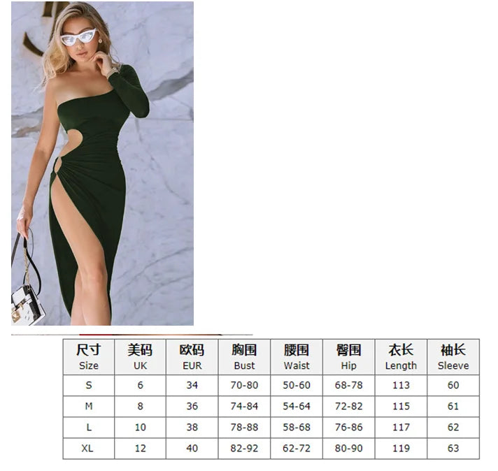 Sexy Hollow Slit Dresses Women Dinner Party Costume One Shoulder Hollow Out Backless High Slit Long Skit for Ladies Party