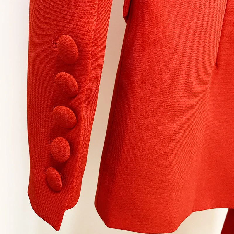 Ensemble de costume blazer de créateur de haute qualité pour femme, blazer rouge à bouton unique, pantalon évasé