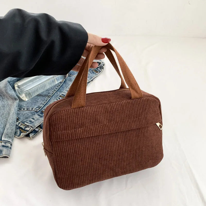 Personalized embroidery corduroy fashion make-up bag multi-functional portable travel storage bag leisure handbag