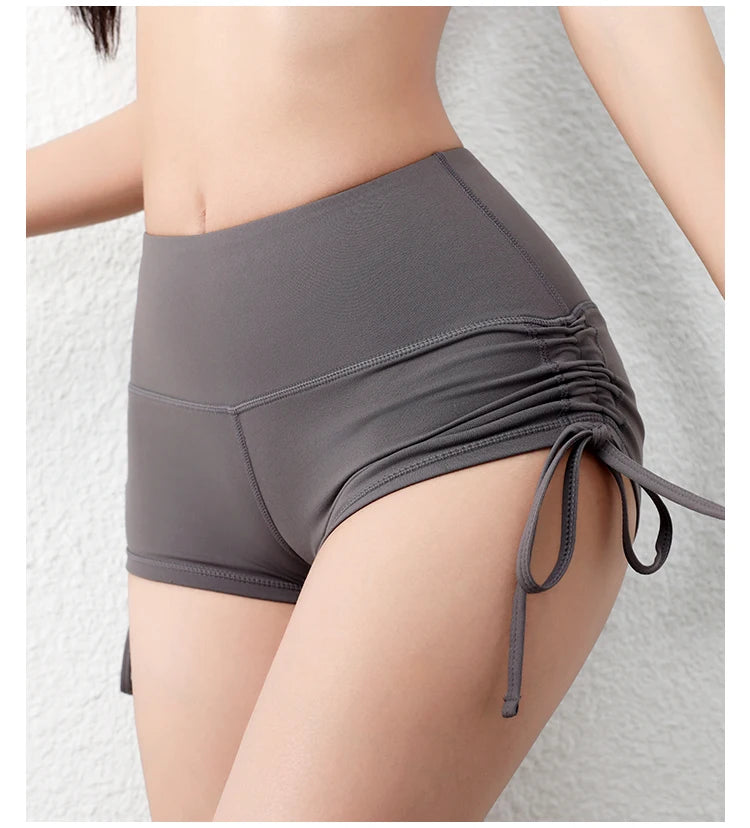 fashion fitness wear side drawstring bandage yoga shorts women's high waist hip lift exercise shorts