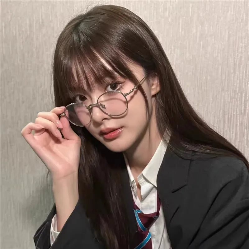 Korean School Alloy Glasses Frame Women Lovely Ins No Makeup Plain Glasses Men Eyewear Cute Decorative Computer Glasses