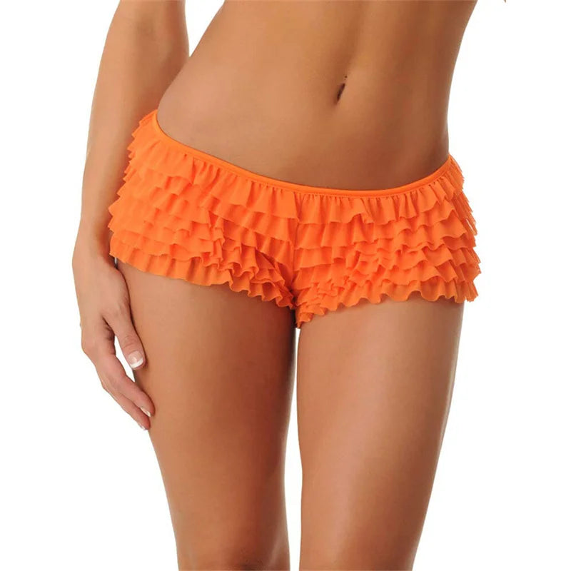 Xingqing Ruffle Knickers 2000s Women Solid Color Low Waist Pumpkin Panties Fairy Lace Safety Shorts Sweet Victorian Bloomers