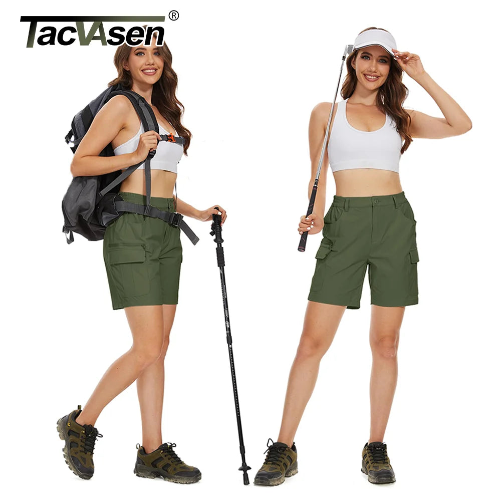 TACVASEN Hiking Shorts Summer Women's Quick Dry Lightweight Shorts Multi-Pockets Tennis Outdoor Cargo Casual Shorts Waterproof