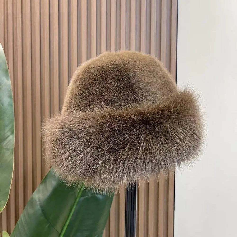 New Women Warm Thick Bucket Hats Fluffy Fur Panama Cap Plush Windproof Ear Protection Caps Solid Luxury Fisherman Hat 2024