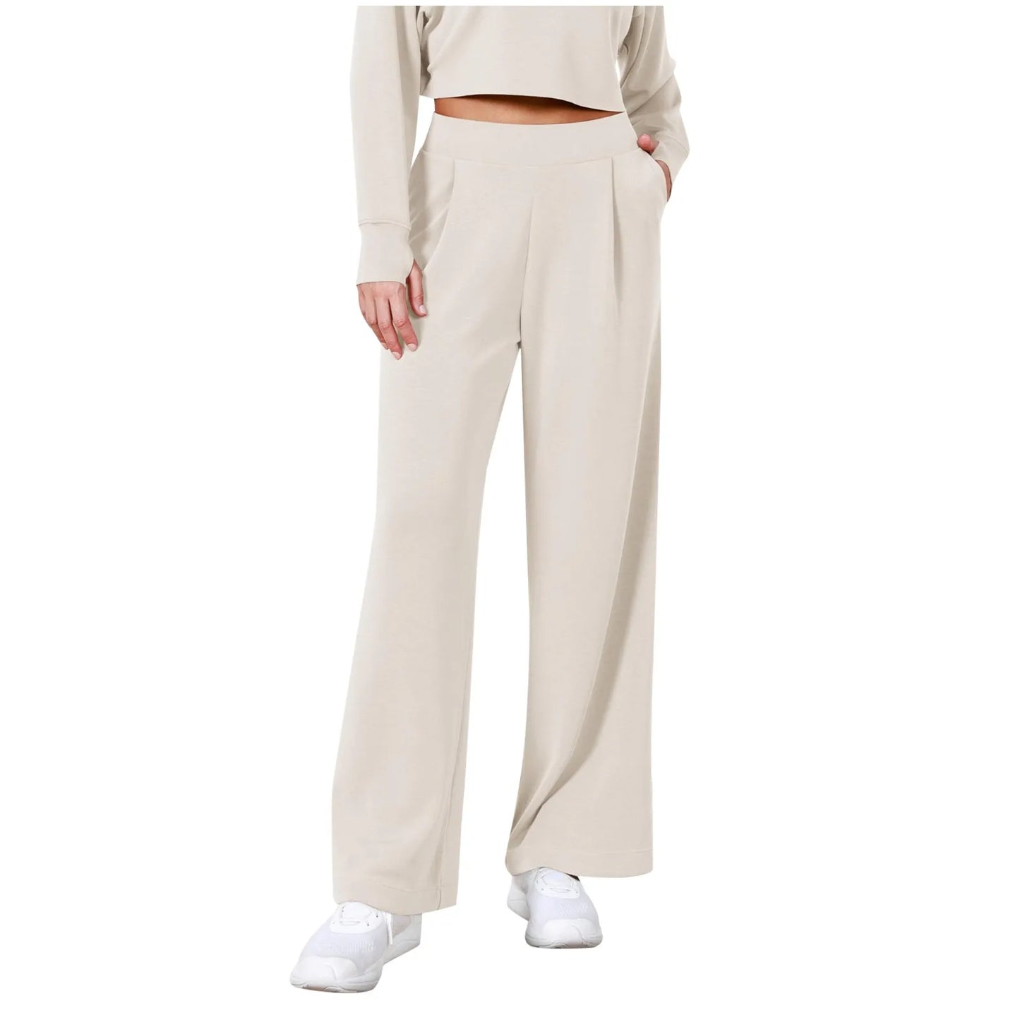 Women's Wide Leg Pants High Elastic Waisted In The Back Business Work Trousers Long Straight Suit Womens Petite Pants Casual