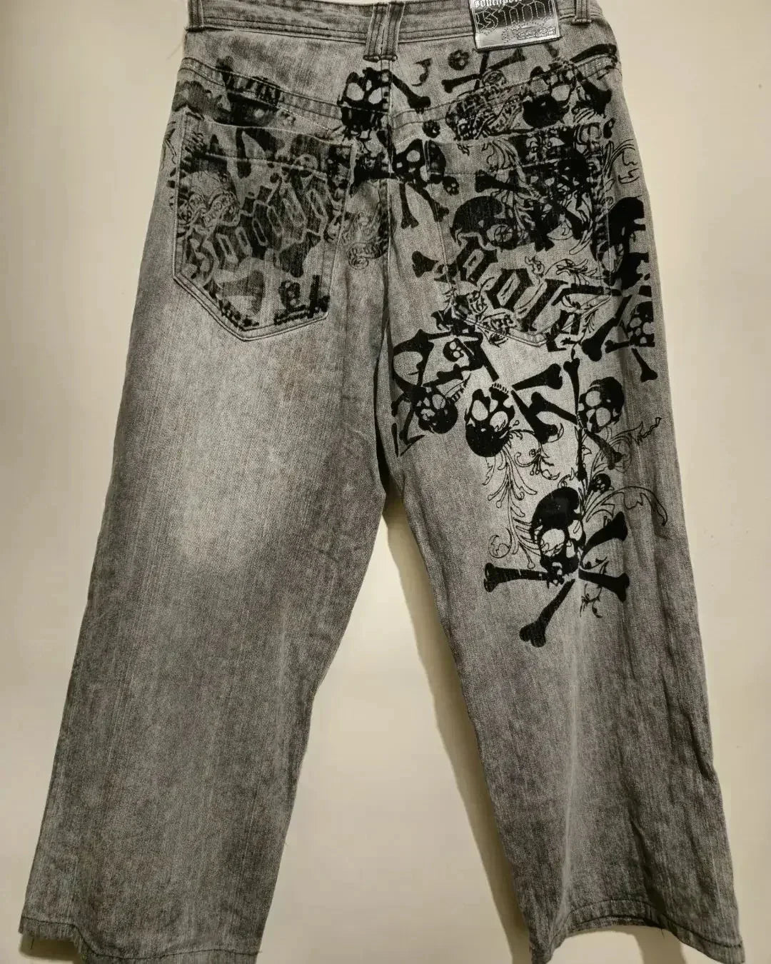 Pantalon large style hip-hop américain Y2k style gothique avec fermeture éclair et tête de mort brodée pour homme, style Harajuku, vintage, taille haute, décontracté, unisexe