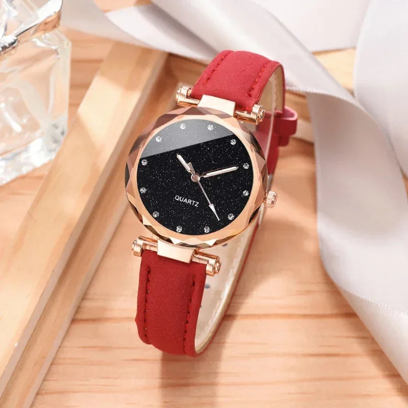 Ensemble de montres de luxe pour femmes, 2 pièces, bracelet en cuir PU, montre-bracelet à quartz pour dames, strass, bracelet en alliage or rose pour dames, cadeau