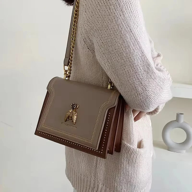 Sam Luxury Brand Women Handbag 2024 New Retro Bee Female Shoulder Bag Simple High Quality Leather Designer Crossbody Bags