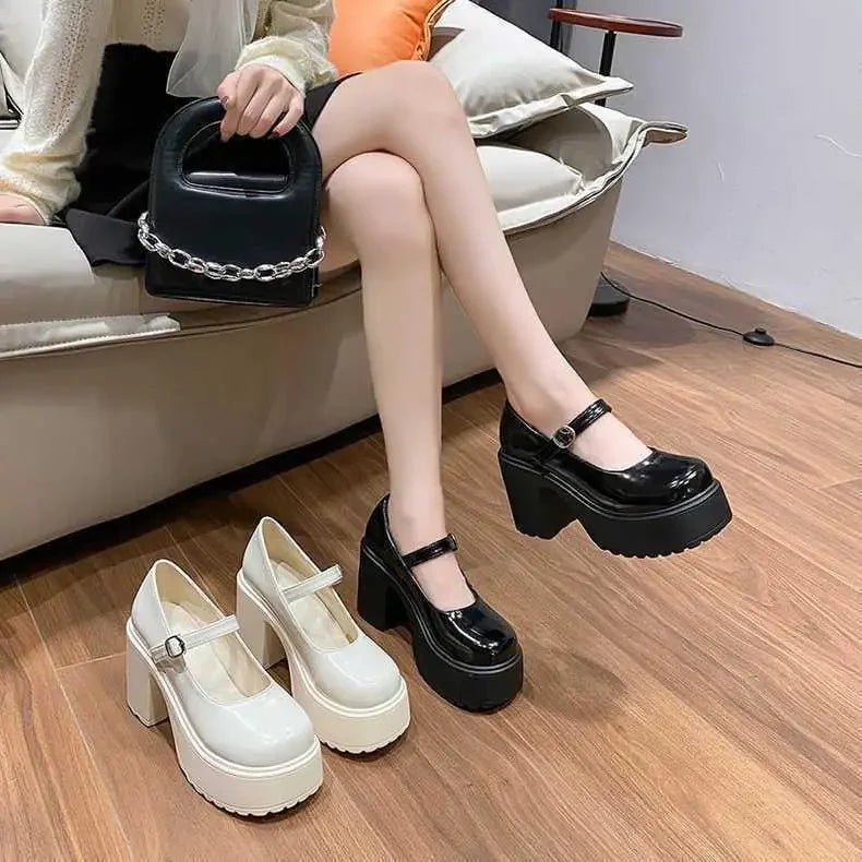 Super High Heels Mary Janes Shoes Woman Chunky Platform Ankle Strap Pumps for Women Autumn  Patent Leather Heeled Shoes