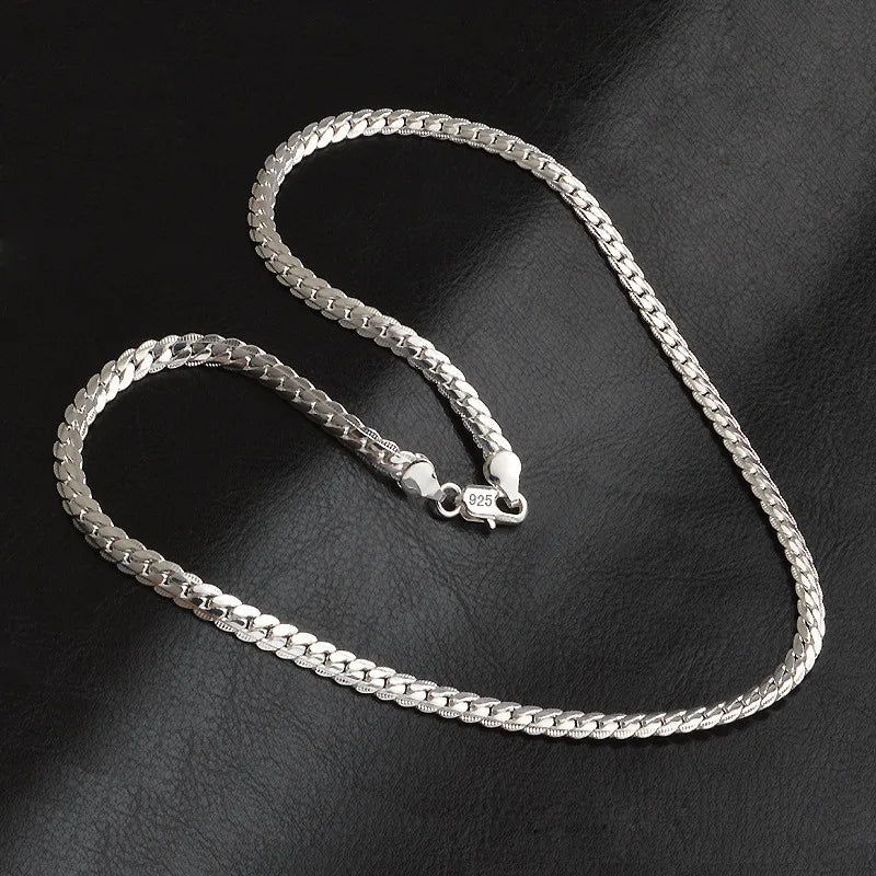 Collier en argent sterling 925 avec chaîne latérale de 6 mm, 16/18/20/22/24 pouces, pour femme et homme, bijoux de fiançailles, de mariage, à la mode