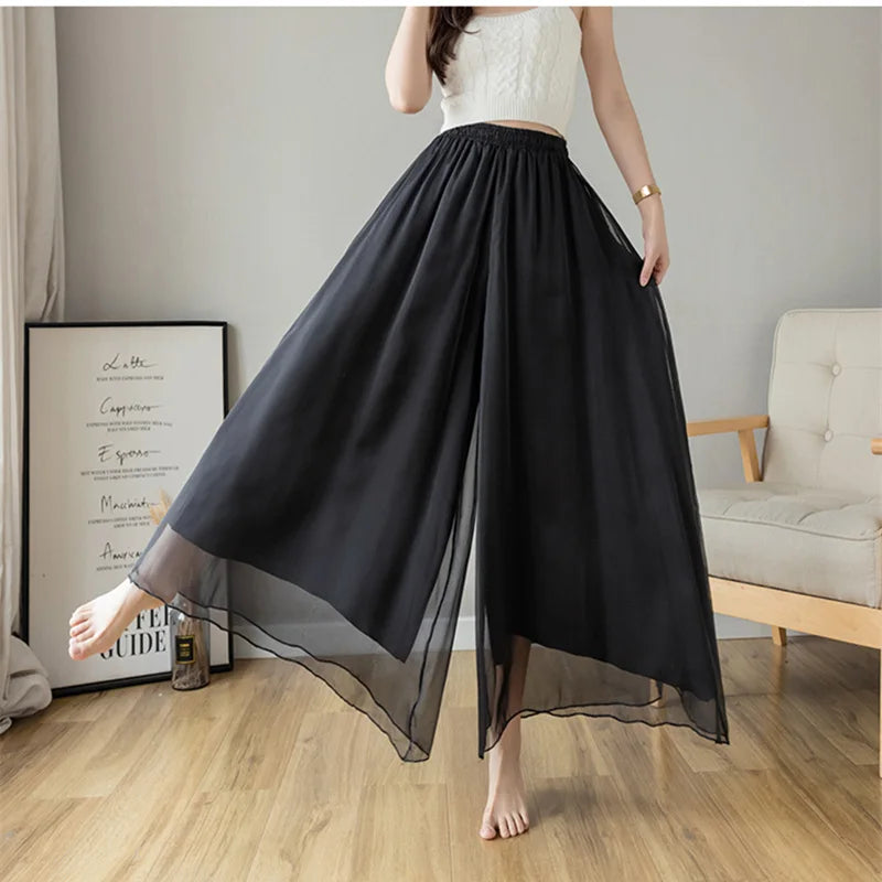 Summer Plus Size Loose Flowy Wide-Leg Pants for Curvy Women, Ultra Wide Casual Ters