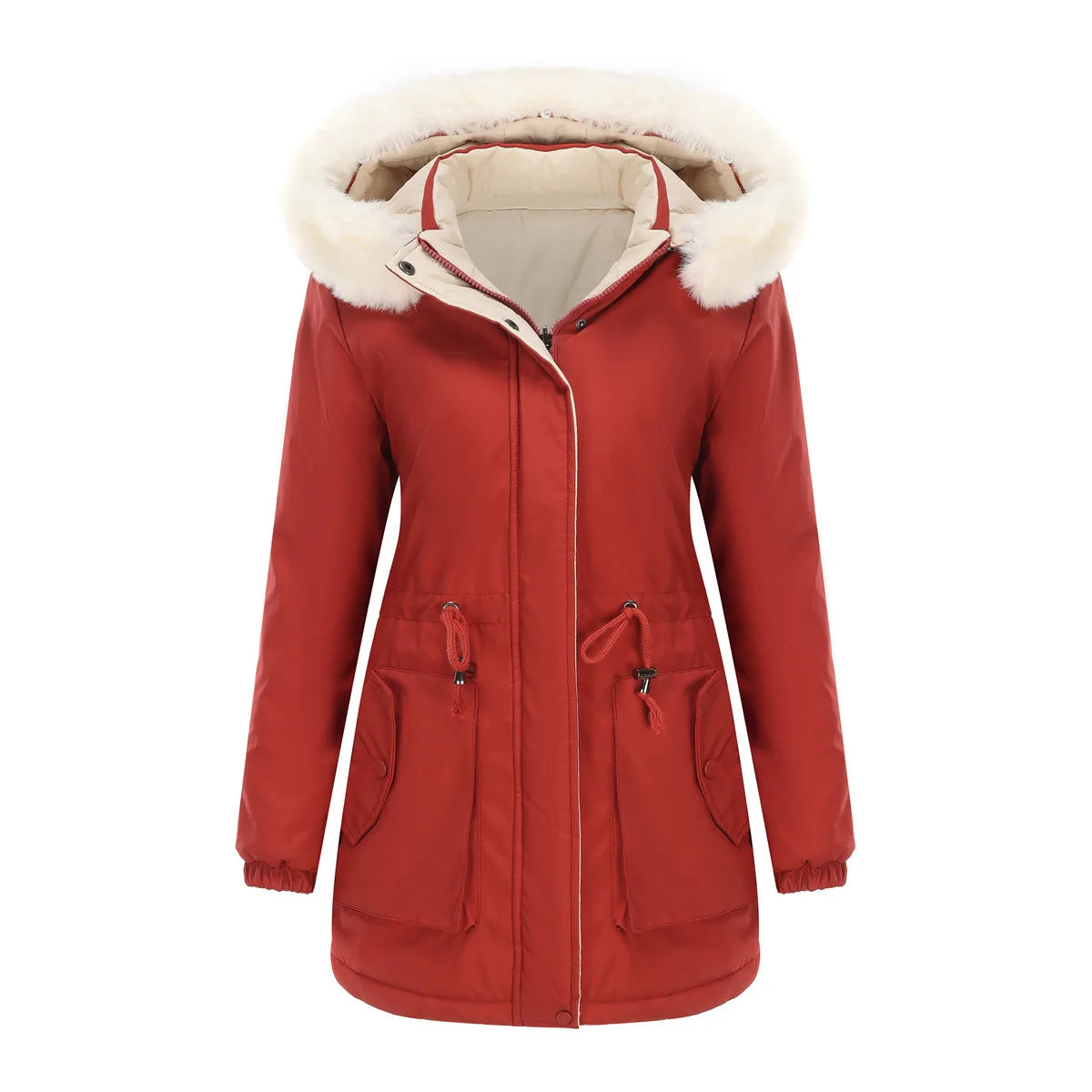 Veste  pour femme, veste en coton chaud double face, casquette amovible, manches longues, fermeture éclair, veste en coton épais, col en fourrure, Parkas