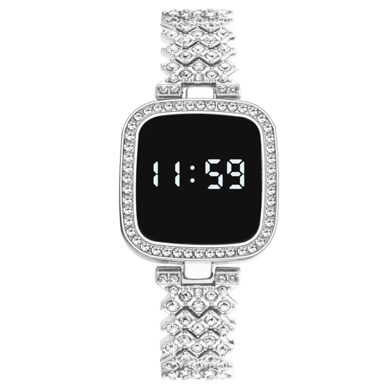 Luxury Rhinestone Digital Watches for Women Simple Touch Screen LED Watch Fashion Steel Strap Rose Gold Ladies Watch Reloj Mujer