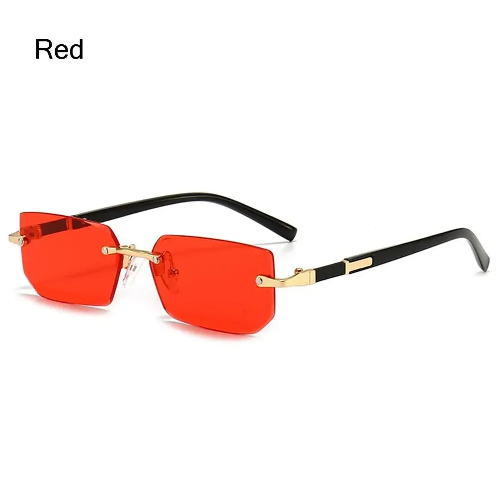 Lunettes de soleil rectangulaires sans monture avec protection UV400 Y2K pour femmes et hommes