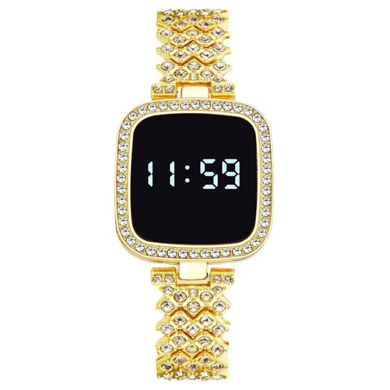 Luxury Rhinestone Digital Watches for Women Simple Touch Screen LED Watch Fashion Steel Strap Rose Gold Ladies Watch Reloj Mujer