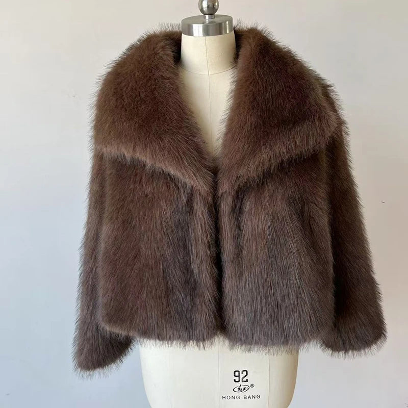 2024 Hiver Nouvelle Mode Dégradé Manteau De Fourrure Moelleux Femmes High Street Luxe Grand Col De Fourrure Fausse Fourrure De Renard Veste Femme Pardessus