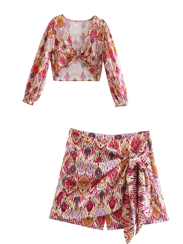 Zevity Women Totem Floral Print Hot Bermuda Shorts Ladies Chic Side Zipper Bow Tied Casual Shorts Skirts Pantalone Cortos P1231