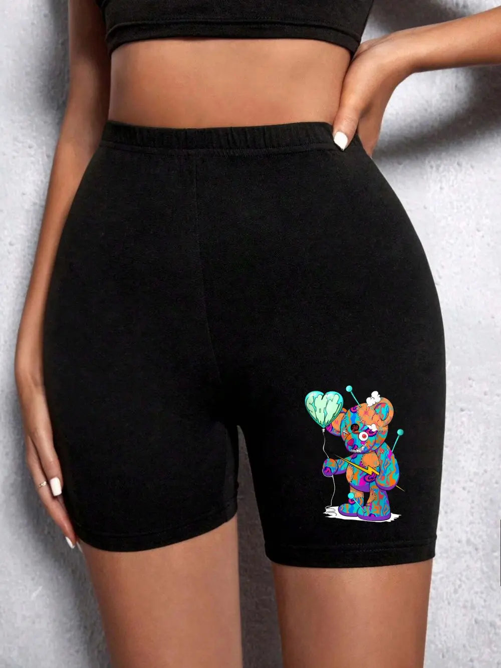 Fashion Women Leggings Short Teddy Bear Appears Funny Graphic Printing Sports Shorts  High Elastic Soft Thin Female Streetwear