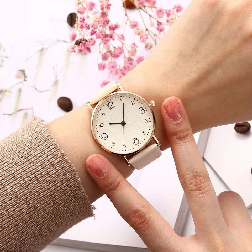 Women Watches Ladies Casual Arabic Numbers Leather Analog Quartz Watch