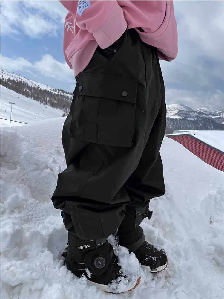 Unisex Oversize Fluorescent Pink Ski Pants Women Men Outdoor Windproof Waterproof Snow Sports Bibs Trousers Ski Snowboard Pants