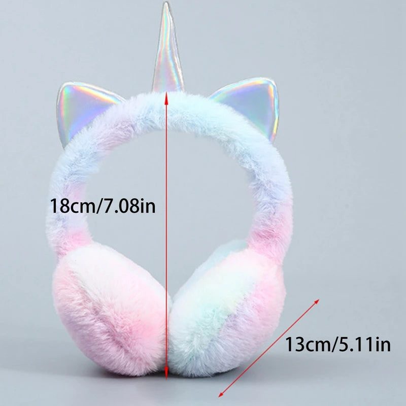 Winter Warmer Children Kids Colorful Unicorn Soft Plush Fluffy Earflap Earmuffs Lovely Cat Ears Caps  Headband Tie-dye Fur Hat