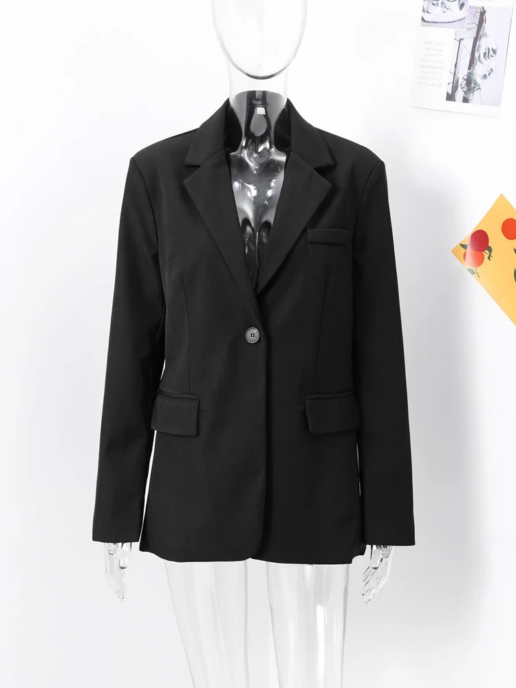 Fashion Solid Lapel Blazer Coat For Women Long Sleeve Single Breasted Suit Jacket Female Autumn Elegant Pocket Lady Chic Outwear